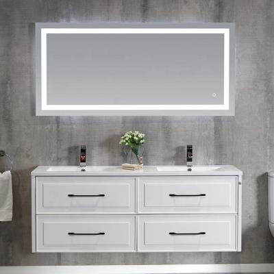 China Waterproof Ceramic Hotel Double Basin White High Gloss Bathroom Vanity Unit for sale