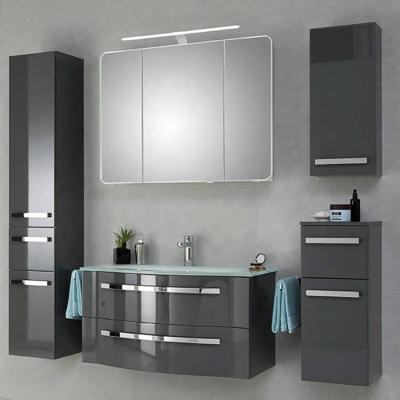 China Eco - Friendly Wash Basin Mirror Cabinet Lacquer Bathroom Vanity With Glass Sink for sale