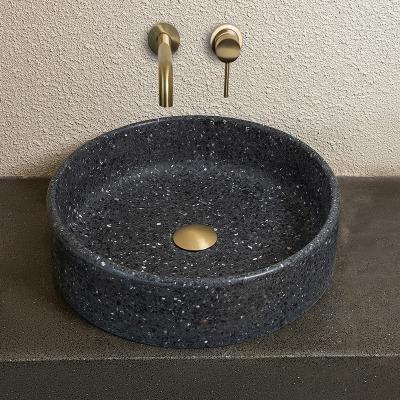 China Modern Round Shape Black White Terrazzo Hand Wash Concrete Bathroom Basin for sale