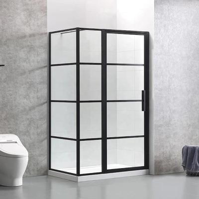 China Modern Framed Matte Black Shower Tempered Glass Bathroom Pivot Doors for sale