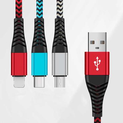 China Charging + Type-C mobile phone data transmission fast charging cable suitable for Android braided cable 3A cable IOS charging data line for sale