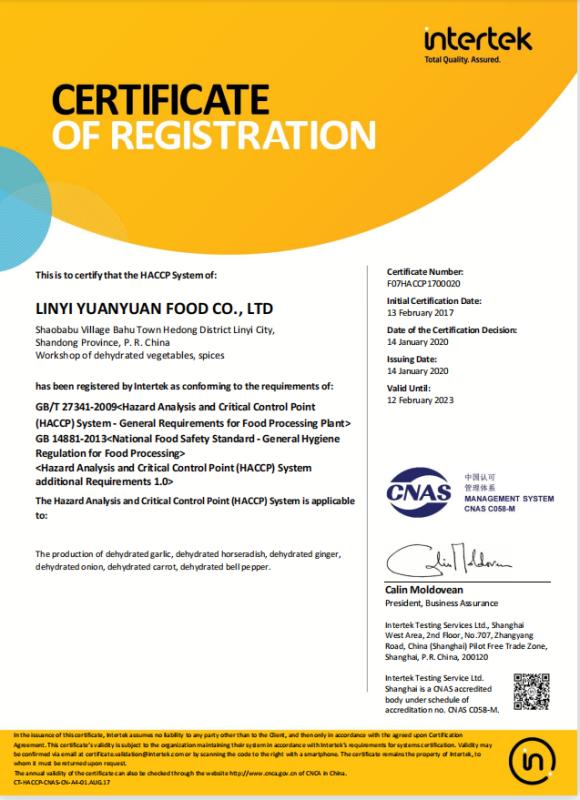 HACCP - Linyi Yuanyuan Food Co., Ltd.