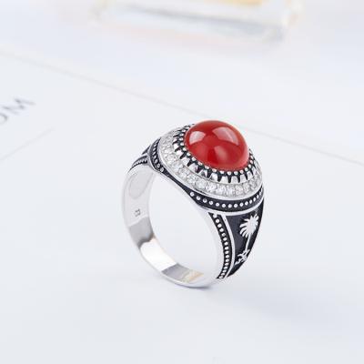 China Fashion Hydis Jewelry Mens S925 Solid Sterling Silver Red Onyx Band Ring for sale