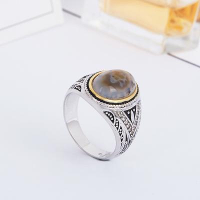 China Hiphop Hydis Jewelry Real Natural Gemstone Agate S925 Sterling Silver Men Ring for sale