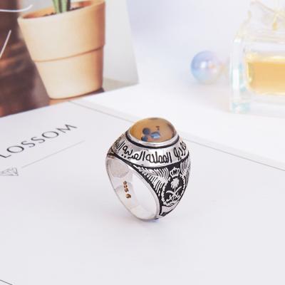 China Hiphop Hydis Jewelry Yellow Agate 925 Arabic Alphabet Silver Gemstone Men Ring for sale