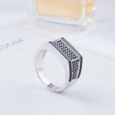 China Classic Black Spinel Rectangular Band Plating Plating Hiphop Hydis Jewelry Rhodium Mens Silver Ring for sale