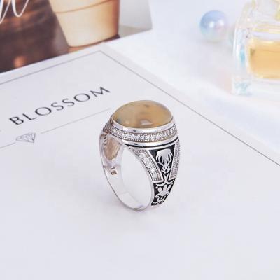 China Hiphop Hydis Jewelry Yellow Agate Gemstone Ring Men High Quality Fashion Ring for sale