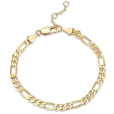 China Hydis TRENDY Jewelry 14K Gold Plated Figaro Chain Length Adjustable Bracelet For Women for sale