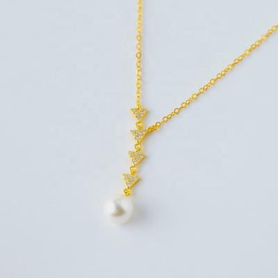 China TRENDY 18k Gold Plated Multi Layer Triangle Pearl Necklace Pendant Jewelry for sale