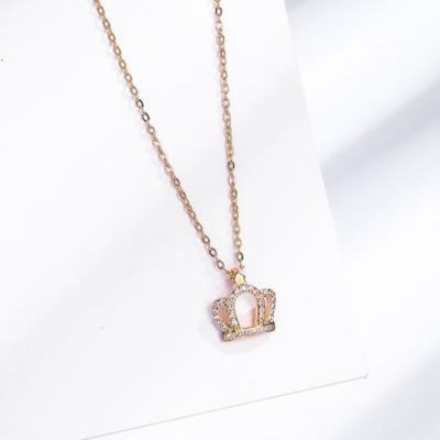 China TRENDY CZ 18k rose gold crown charm necklace with cable chain for sale