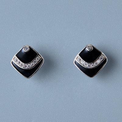 China TRENDY Silver Hardware Studded Square Black Enamel Earring for sale