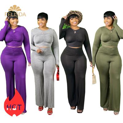 China Dropshipping Plus Size 5xl Set Viable Two Piece Women Tracksuits Stretch Loose Flared Top Draped Crop Pants Wholesale for sale