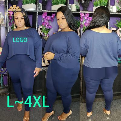 China Plus Size Womens Clothing 2 Piece Set Outfits One Shoulder T-Shirts Tops Leggings Long Pants Two Piece Sets for sale