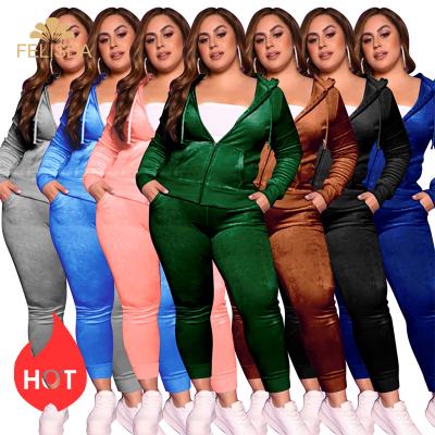 China Breathable Solid Color Hoodie Velvet Sweatshirt Zipper Joggers Custom Tracksuit Sweat Suit 2 Piece Sweatsuit Set Teams Women Tracksuit for sale