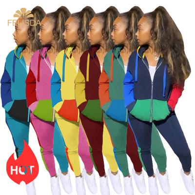 China Jogging Brand Suits Women Sweatsuit Two Piece Set Breathable Teams Patchwork Pocket Hoodies Top Joggers Pants Tracksuit for sale