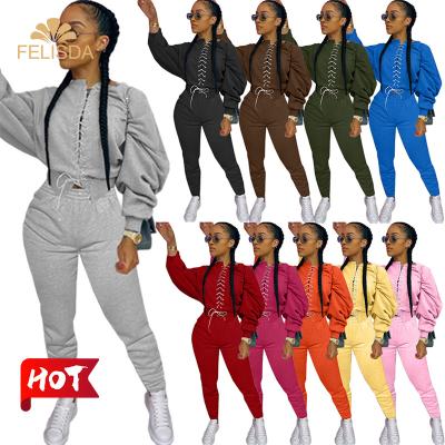 China Breathable Casual Cotton Tracksuit Women 2 Piece Set Autumn Winter Sportswear Tracksuit Suits Bandage Top Pants Sweatsuit Two Piece Set for sale