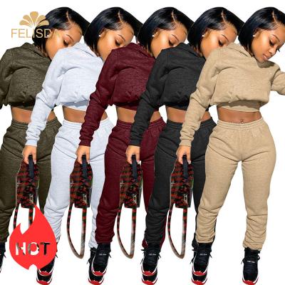 China Breathable Fleece Winter Tracksuit Women Jogger 2 Piece Set Hooded Sweatshirt Pants Sweat Suit Sportswear Clothing Sweatsuit for sale