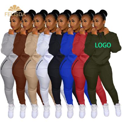 China Brand Custom Women Breathable 2 Piece Sweatsuit Long Sleeve Zipper Sweat Suits Two Piece Set Jogging Casual Suits Ladies Sweatsuit for sale