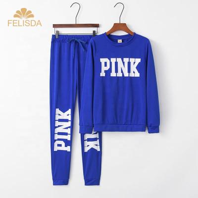 China Anti-Wrinkle Plus Size Pink Letter Print Tracksuits Women Two Piece Set Long Sleeve T-Shirt Tops And Pants Set Suits Sport Casual 2 Piece Set for sale