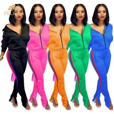 China Autumn Clothing Women 2020 Side Stripe Patchwork Set Two Piece Anti-Wrinkle Tracksuit Plus Size Jackets And Pants Jogger Suit Outfits for sale