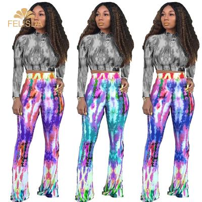 China Anti-wrinkle Fashion High Waist Flare Women's Pants To Tie Dye Pants And Trousers for sale