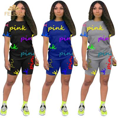 China QUICK DRY Casual Pink Teams Two Piece Tracksuit Set For Women Summer Clothes T-Shirt Shorts Lounge Wear Matching Sets for sale