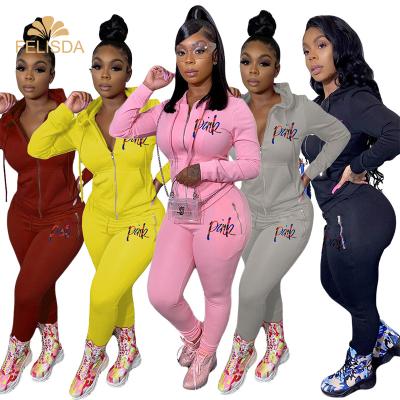 China Breathable Pink Print Tracksuits 2 Piece Set Autumn Women Clothes Hoodies Tops Tracker Set Fits Casual Two Piece Set Team Sweatsuits for sale