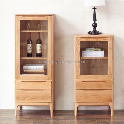 China (Height) adjustable wooden shelf with glass door cabinet /bookcase with two drawers for sale