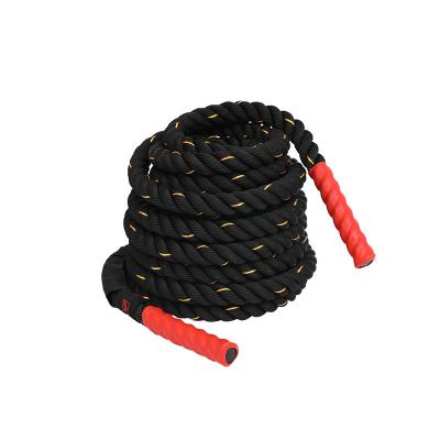 China Durable Strand Twisted Polyester Physical Battle Ropes Bodybuilding Big Black 38mm Or 50mm Battle Rope Training for sale