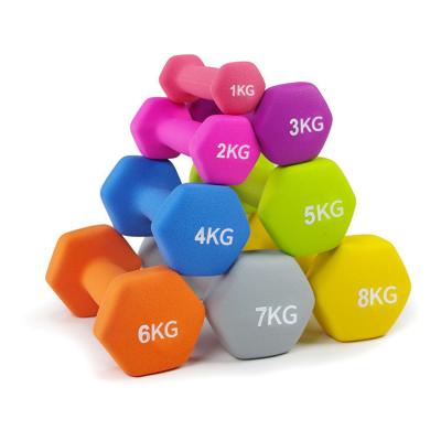 China 2021 Easy To Take Cheap Colorful Hand Weights 3Lb Cast Hex Shape Neoprene Dumbbell Color Dumbbell for sale