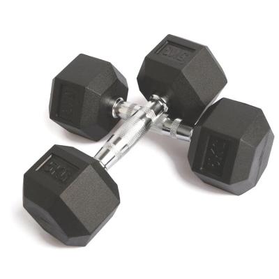 China Durable Rubber Wrapped Hex Dumbbell In Pairs Or Singles Logo Training Fitness Weights Rubber Dumbbells for sale