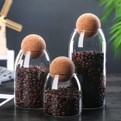 China Sustainable Airtight High Clear Borosilicate Glass Storage Jar With Ball Cork Lid For Serving Cookie, Sugar, Tea, Coffee 500ml 1000ml 1500ml for sale