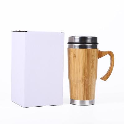 China Sustainable Natural 450m Vacuum Bamboo Mug, 304 Stainless Steel 100% Wooden Bamboo Water Cup Promotional Tumbler With Handle for sale