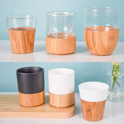 China Eco - Friendly Sustainable Japanese Ceramic Cup Tea Set Reasonable Price Ceramic Mugs With Bamboo Base for sale