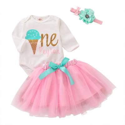 China Soft Cute Baby Long Sleeve Skirt Set With Headband Wholesale Kids Clothes for sale