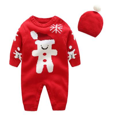 China Autumn And Winter Newborn Baby Sweater 100%cotton Long Sleeve Rompers With Hat Baby Christmas Clothes for sale