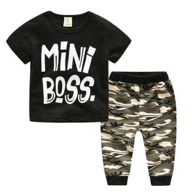 China Casual Hot Sale INS Summer Kids Clothing Set 100%cotton Boys T-shirts & Camouflage Harem Pants Suits for sale