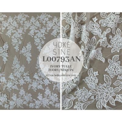 China Viable Classic Flower Sequins Wedding Dress Tulle Fabric Lace L00793AN for sale