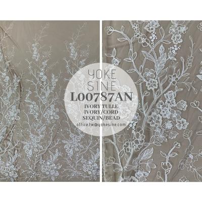 China Viable Beaded Sequins Wedding Embroidery 2021 Bridal Lace Fabric L00787AN for sale