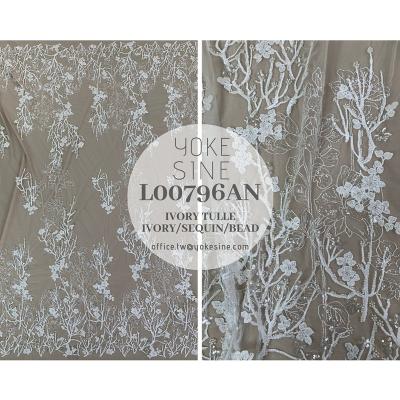 China Viable Sequin Bead Floral Style Mesh Fabric Tulle Lace L00796AN for sale