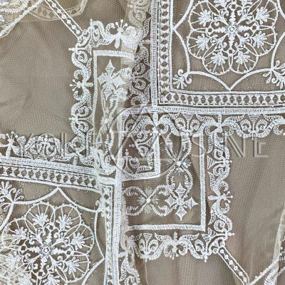 China Sustainable Glamor Design Beaded Shining Wedding Lace Fabric L00797AN for sale