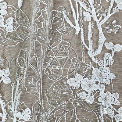 China Viable Wholesale Wedding Beaded Mesh Lace Fabric Embroidered L00796AN for sale