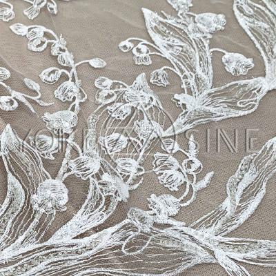 China 2021 Sustainable Flower Of Lace Lily Of The Valley Beaded Lace Fabric L00785AN for sale