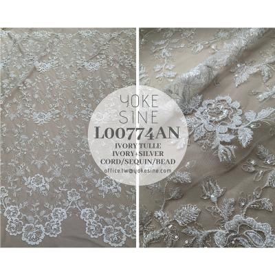 China Viable Wholesale Chinese Embroidery Beaded Tulle Mesh Trim Embroidery Lace Fabrics L00774AN for sale