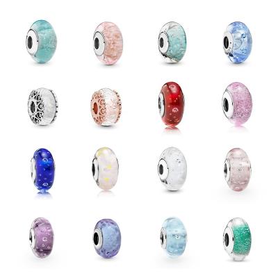 China TRENDY Glass Beads High Quality 925 Sterling Silver Rose Gold Charm DIY Beaded Murano Charms Ladies Jewelry Gifts for sale