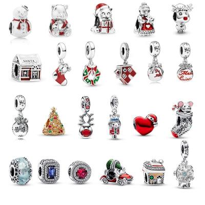 China FASHIONABLE 925 Sterling Silver Red Santa Claus House Pendant Suitable For Bracelet Women Jewelry DIY Christmas Gift for sale