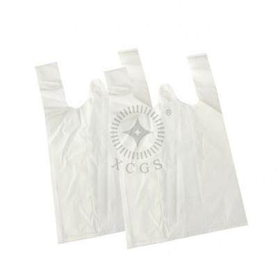 China Fruit Shopping Daily Use Compostable Supermarket Shopping Bag White Biodegradable Plastic Bag T-Shirt Carry Bag for sale