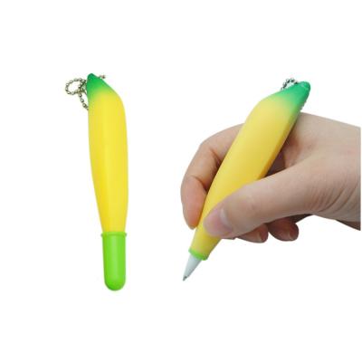 China Promotional Cheap Promotional Gift TPR Banana Pen Plastic Fruit Banana Shape Soft Pen for sale