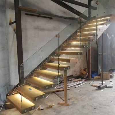 China Modern Bright Invisible Wall Side Stringer Residential Floating Staircase Direct Manufacturer for sale