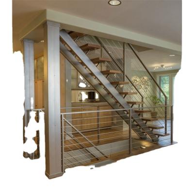 China Shangbu Stringer Steel Wood Straight Staircase Modern Super Mono Design for sale